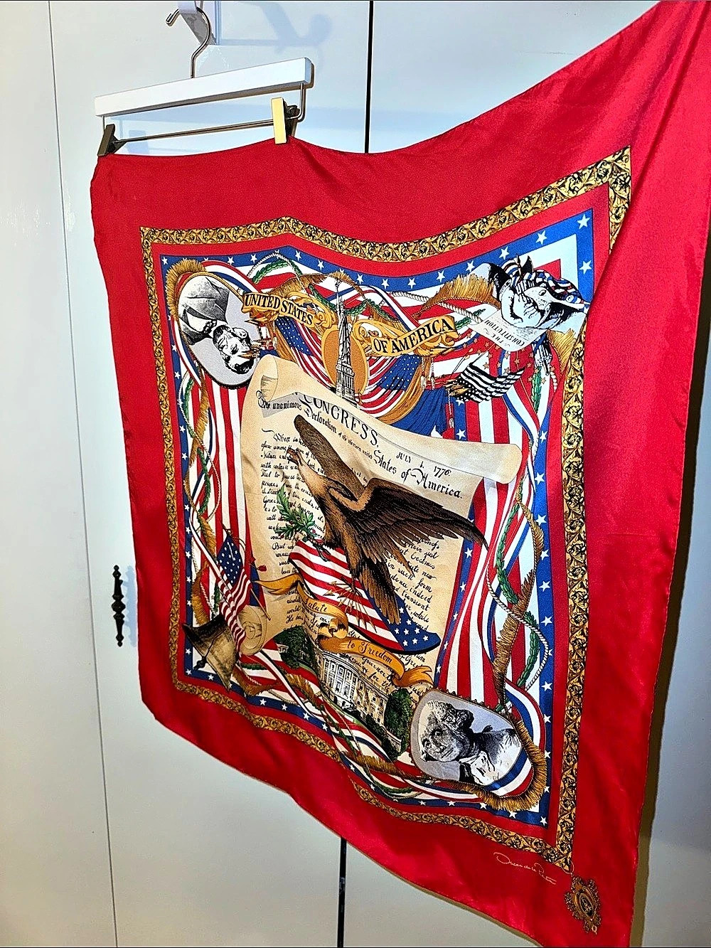 OSCAR DE LA RENTA American Printed Silk Scarf